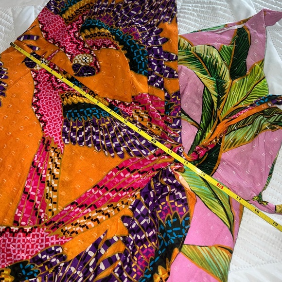 Farm Rio Mixed Print MIDI Dress XL V Pink Foliage and Beaded Macaws - Picture 10 of 11